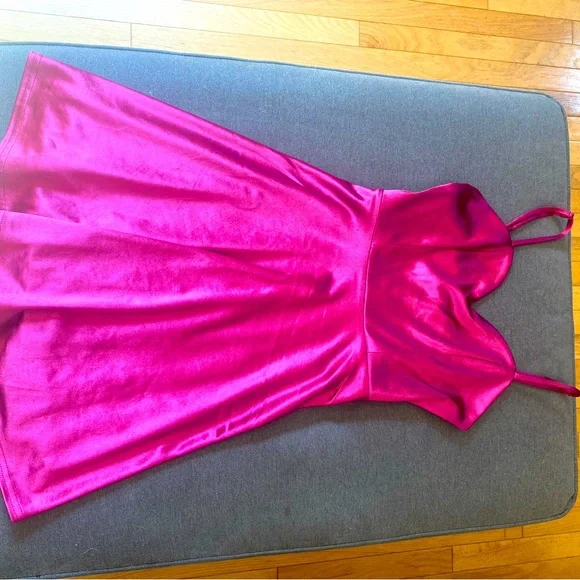 Lulus Shine Sweetly Magenta Mini Satin Skater Dress XS - Picture 1 of 2